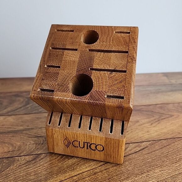 CUTCO 18-Slot Solid Oak Knife Block Holder - Wooden Countertop Storage Organizer - Picture 1 of 11